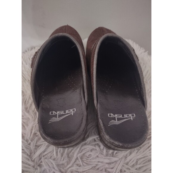 Dansko Shandy Brown Leather Snake Skin Imitation Open Heel Work Clog 39 US 8.5 - Picture 5 of 8